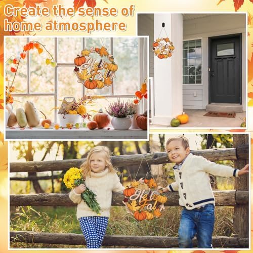 Unfinished Fall Wreaths Wood Crafts to Paint Set of 3, 11" Bulk Autumn Leaves Pumpkin Wreath Ornaments for Painting, Unfinished Wood Cutouts DIY Ornaments for Front Door with Ropes