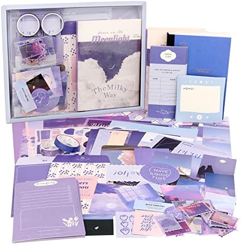 Draupnir Aesthetic Scrapbook Kit(348pcs), Bullet Junk Journal Kit with Journaling/Scrapbooking Supplies, Stationery,A6 Grid Notebook with Graph Ruled Pages DIY Scrapbook Gift for Girl Kid(Moonlight)