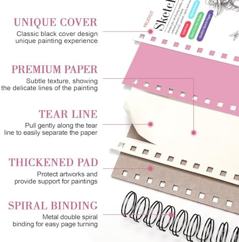 5.5×8.5In Sketch Book for Kids, 100gsm Spiral Sketchbook for Drawing, Pink | 90 Sheets Acid-Free Drawing Paper with Pencils, Tear-Out Pages, for Drawing & Sketching, idea for Back-to-School Gifts
