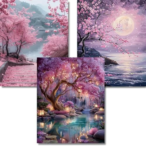 3pack Pink Cherry Blossoms Diamond Art Kits for Adult Diamond Painting Kit