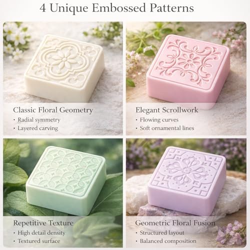 2Pack Embossed Floral Silicone Soap Mold Square Handmade Soap Making Mold Square Silicone Mold Vintage Floral Embossed Mold Handmade Soap Mold for Soap Candle Lotion Bath Bombs Resin Cake Chocolate
