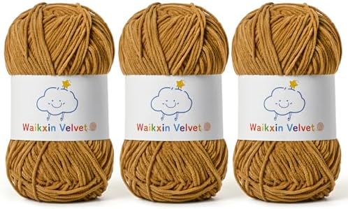 3 Pack Fluffy Chenille Yarn for Crocheting，Baby Yarn for Crocheting Soft，150g/5.28oz Velvet Amigurumi Yarn ，Fingering Weight Yarns for Crocheting Baby Blankets、DIY Craft.(3 Light Tan)