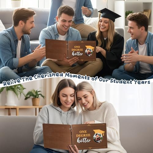 CY2SIDE Graduation Photo Album Scrapbook - 30Page One Degree Hotter Wooden Graduation Scrapbook Craft Kit School Day Memory Book DIY Class 2026 Graduate Handmade Album Gift for College Senior Grad