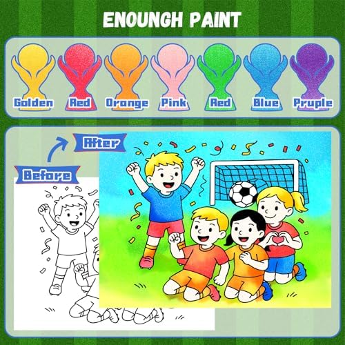 Paint with Water Coloring Books for Kids, Soccer Theme Learn & Color Art Set, Mess Free Watercolor Paint Kit, Painting Activity for Kids Ages 3-5 4-8, Arts and Crafts Drawing Gift Toy for Boy Girl