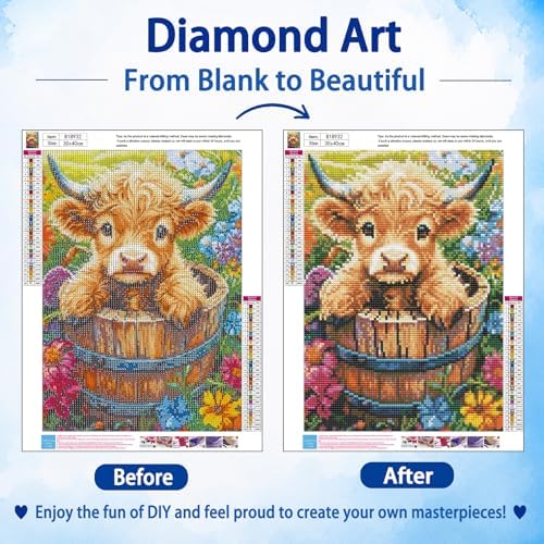 AUKELHJ Cow Diamond Art Kits for Adults, Diamond Painting, 12x16 Inch