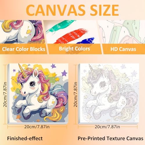 Unicorn Paint by Numbers Kit for Kids, 8x8 inch
