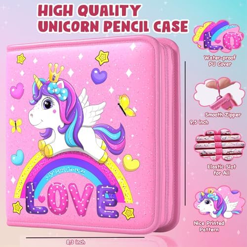 DOKKIA Fruit Scented Coloring Pens Markers Set 65 PCS Art Craft Drawing Case - Washable Kits Pencil,Gel Pen,Crayon&Coloring Book Supplies Unicorn Rainbow Pink