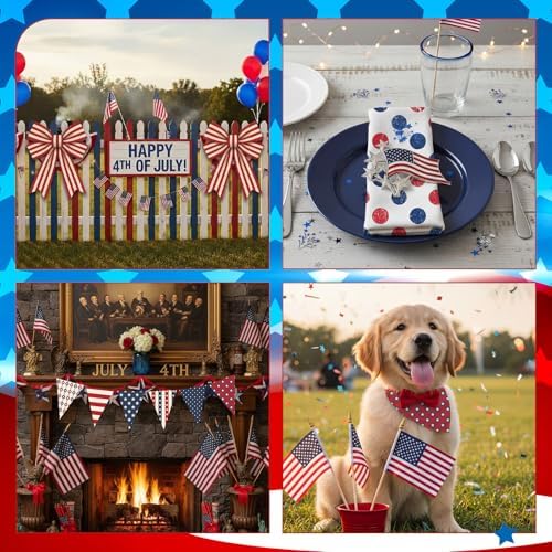 HunnmingRe 20 Pcs 10x10'' Patriotic Quilting Fabric Square Red White Blue Precut Fabric Bundle 4th of July USA Flag Star Patchwork Material for Memorial Day Sewing DIY Craft 250 Anniversary Supplies