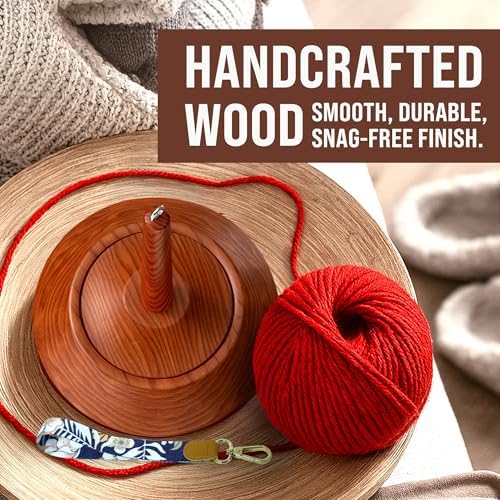 BARVA 2 in 1 Upgraded Table Chunky Yarn Holder 22 Lb & Mini Wristlet Spinner | Bracelet Spindle On the Go for Travel & Car | Wood Crochet Accessories | Compact Fiber Tools | Top Crafts Gifts for Women