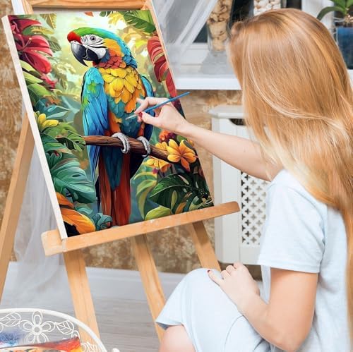 Bowetile Framed Paint by Numbers Parrote for Adults Beginners, Adults' Paint-by-Number Birds Kits, Easy Adult Paint by Number Kits on Canvas, Acrylic Animals Number Painting for Home Decor, 8x12in