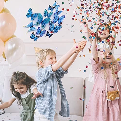 OPSEAM 3D Butterfly Wall Decor Butterfly Decorations Stickers with Magnets | 24 PCS Blue,12 Styles Double Layer Butterfly for Classroom Decoration,Locker Refrigerator, Reusable,Waterproof