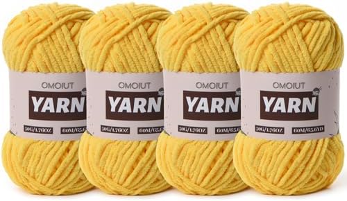 4 Packs Plush Chenille Chunky Crochet Yarn - Baby Yarn for Crocheting Soft - Velvet Yarns Knitting for Blankets Crafts - Fluffy Amigurumi Yarns 200g/262.5yds (4 Golden Yellow)