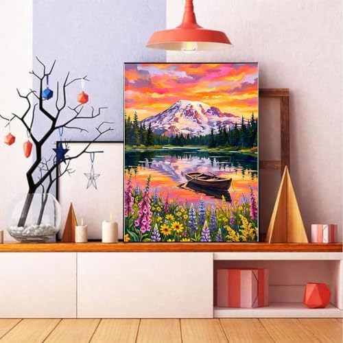 xackcme Mountain Paint by Numbers for Adults - Lake Scenery Paint by Numbe