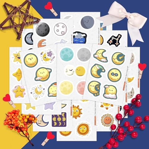 100Pcs Moon Stickers for Water Bottle and Laptop - Moon Party Supplies & Decorations, Waterproof Vinyl Decals, Space and Astronomy Stickers, Gifts for Women & Men