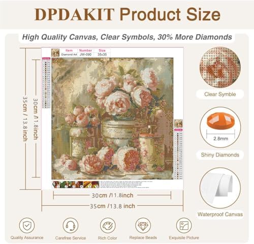 Vintage flower Diamond Art Kits for Adults, Diamond Painting Kit Adults for Beginners, Round 5D DIY Dimond art,Full Drill Painting Kit Art and Crafts for Adults Home Wall Decor【13.8x13.8inch】