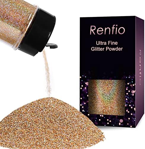 Renfio Holographic Ultra Fine Glitter Powder Metallic Resin Glitter | 2.11 Oz (60g) PET Flakes Crafts Sequins 1/128" 0.008" 0.2mm Epoxy Chips Flakes for Tumblers Slime - Laser Gold & Silver