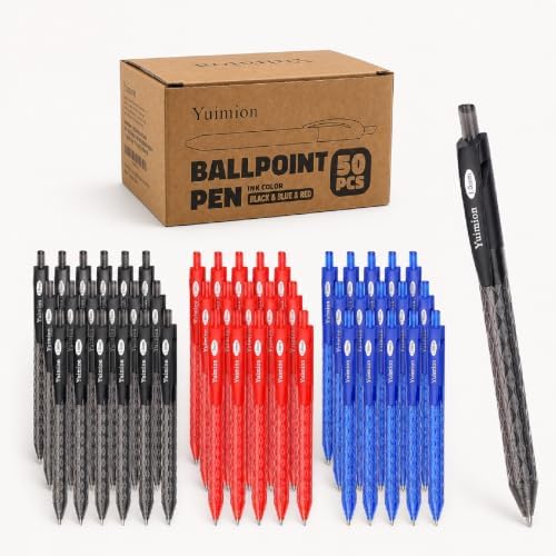 50 Bulk Pens, 1.0mm Medium Point Ballpoint 20 Black 15 Red 15 Blue