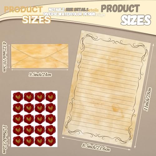 TaoBary 160 Pcs Light Vintage Stationery Paper and Envelopes Set 8.5 x 11''
