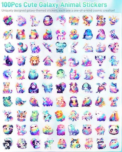 100 Pcs Cute Rainbow Animal Stickers Pack for Kids Girls Teens