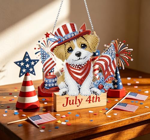 BAWKENTON Independence Day Hanging Diamonds Art kit for Adult, DIY Diamonds Painting Art Kit, Acrylic Diamonds Painting Suncatcher Board Kit Ornament, Special Crystal Diamond Hanging Ornament