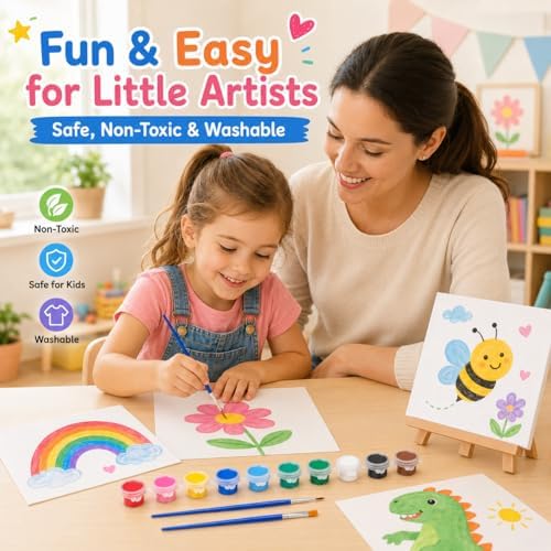 280 Pcs Washable Acrylic Paint for Kids Arts and Crafts, 20 Gouache Watercolor Paint Sets of 12 Colors for Party Classroom Painting Supplies, 20 Flat and 20 Pointed Brushes