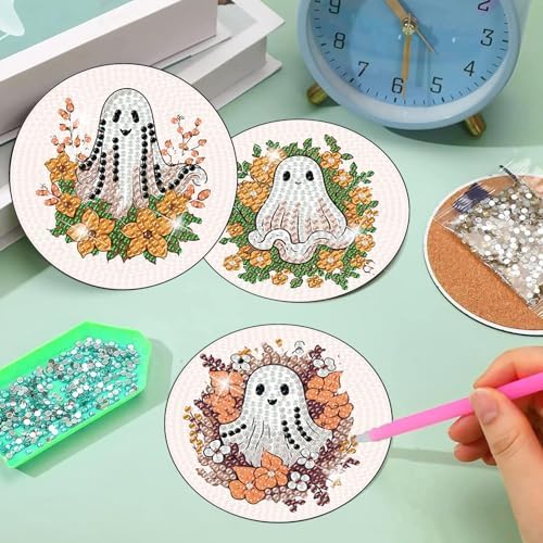 8 Pcs Diamond Art Coasters Kit for Adult with Holder, Diamond Coaster 4x4in