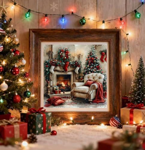Xylogist Christmas Fireplace Stockings Diamond Art Kits for Adults