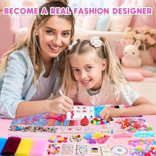 Sunrad 1500+ PCS Fashion Designer Kits for Girls with 6 Mannequins, DIY Arts & Crafts Sewing Kit for Kids Doll Clothes Making Toys, Birthday Gifts for Girls Age 6 7 8 9 10 11 12+