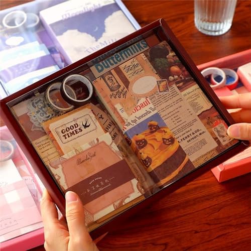 LCLAIDYDY 348 PCS Vintage Scrapbook Kit with A6 Grid Notebook, Bullet Junk Journals, DIY Gift Aesthetic Journaling Supplies for Teen Girl Women