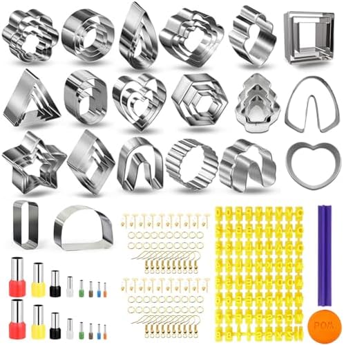 PTFJZ Polymer Clay Cutters for Earring Making 181pcs Clay Tools Set with 44 Shapes Stainless Steel Clay Earrings Cutters 16 Circle Shape Cutters 1 Letter Stamp 120 Jewelry Accessories