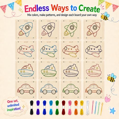 Montessori Wooden Lacing Toys for Toddlers and Kids Ages 2-4 5-7, Sewing Kit Fine Motor Skill Busy Board, Education Sensory Preschool Toy for 1 2 3 4 Year Olds, Birthday Gift for Boys and Girls