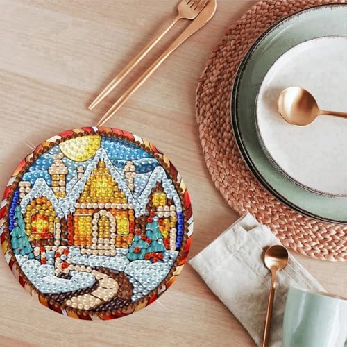 ijbnhd Christmas Diamond Art Coasters, 8 PCS, 4x4 inch