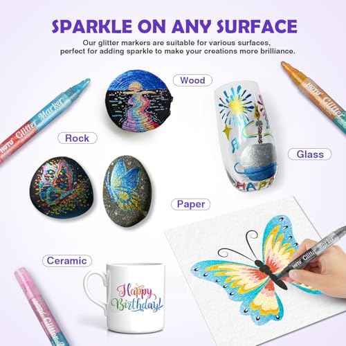 HOTU Glitter Dual Tip Marker, 16 Sparkly Colors Reversible 3mm Medium Tips