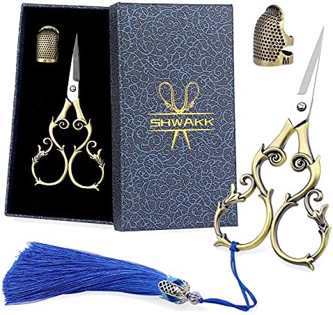 SHWAKK Embroidery Scissors 4.45in Ancient Cyan Gourd Flower Scissors