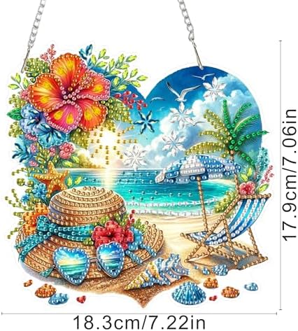 ARPADAMO Hanging Diamonds Art kit for Adult,DIY Summer Beach Pendant Diamonds Painting Art Kit, 7.2x7 inch Acrylic Diamonds Painting Board Kit Ornament, Special Crystal Diamond Hanging Ornament