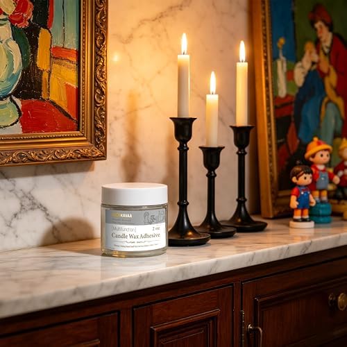 White Reusable Candle Wax Adhesive Gel 2oz Self-Scoop Paste with Mini Spatula Non-Slip Candle Fixing Wax for Pillar Candles, Candle Holders, Displays & Home Décor, Clear, Easy to Clean & Residue-Free