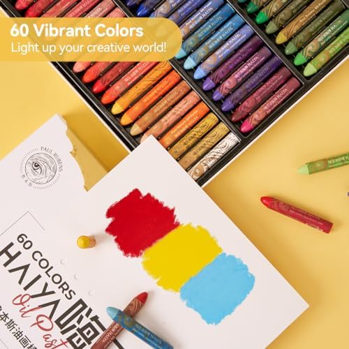 Paul Rubens Oil Pastel Set, Artist Oil Pastels, Oil Art Kit, Includes 60 Brightly Colored HAIYA Soft Oil Pastels + 1 Palette Knife+ 1 Roll of Masking Tape+ 1 Acrylic Marker + 10 Oil Pastel Paper