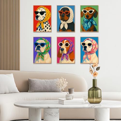 6 Pack Paint by Numbers Kit for Adults, Funny Dog Painting, 8x12 Inch | DIY Adult Paint by Number Kits on Canvas for Beginners, without Frame, Funny Pet Home Wall Decor, Stress Relief Craft Gift