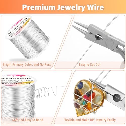 20 Gauge Silver Jewelry Making Wire with 4 in 1 Plier modacraft 82FT Craft Wire 0.8mm Tarnish Resistant Copper Wire Beading Wire for Jewelry Making Supplies and Crafting