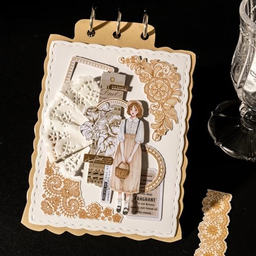 90PCS Vintage Lace Frame Stickers, Retro Scrapbook Stickers with Elegant Borders for Journaling, Junk Journal, DIY Crafts, Planner Decoration