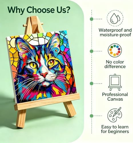 Tabszca 4 Pack Animals Paint by Numbers Kit for Kids with Frame 8x8 Inch