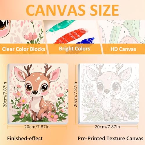 Deer Paint by Numbers Kit for Kids, 8x8 inch