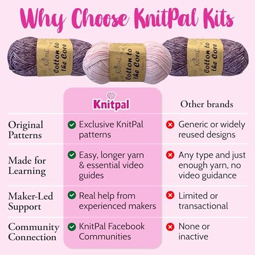 KnitPal Dishcloth Crochet Kit for Beginners (Plum Purple + Blush Pink)