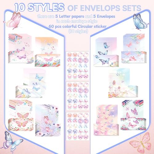 TaoBary 160 Pcs Watercolor Butterfly Stationery Paper and Envelopes Set