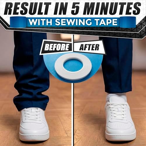 Fabric Tape for Clothes 1/4 In x 60 Yd – Double Sided Hem Tape No Iron – Ultra-Thin Transparent Fabric Adhesive for Quick Fixes, Seamless Bonding, Clean Removal, DIY Projects and Clothing Repairs