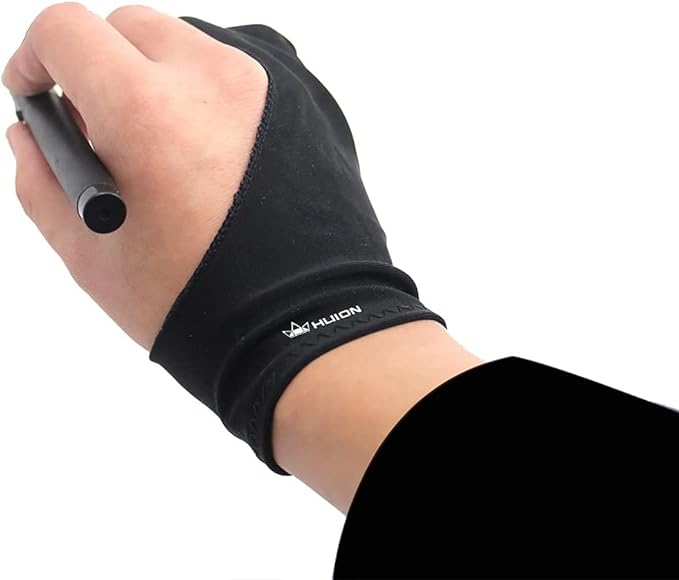 HUION Artist Drawing Glove, One Size, Left or Right Hand | Two-Finger Soft Lycra and Nylon Glove for Sketching, Inking, Coloring and Digital Drawing on Tablets, Reduces Friction