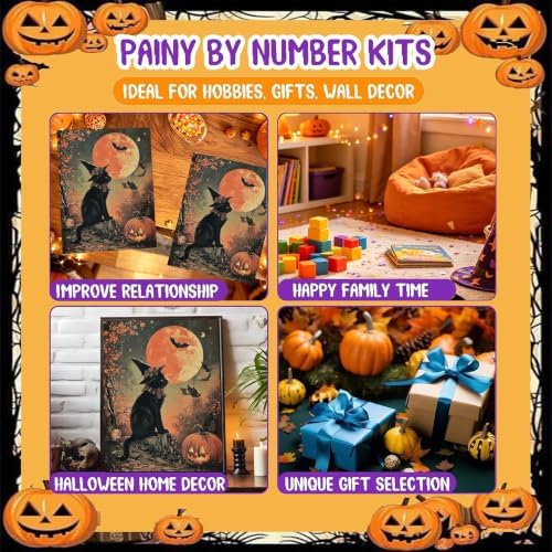 Paint by Numbers for Adults Halloween, Black Cat Paint by Number on Canvas
