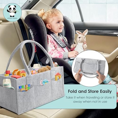 HIPHOP PANDA 2-Pack Diaper Caddy Organizer - Nursery Storage Bin & Car Organizer for Diapers, Wipes, and Baby Essentials - Dual-Color Solid Set (Dark Grey/Grey), Large Size