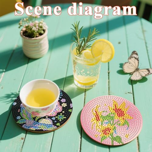 DOTSOPS 6 PCS Flowers Diamond Painting Coasters for Beginners with Holder