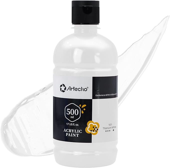 Artecho Titanium White Acrylic Paint 500ml / 17oz Large Bottle